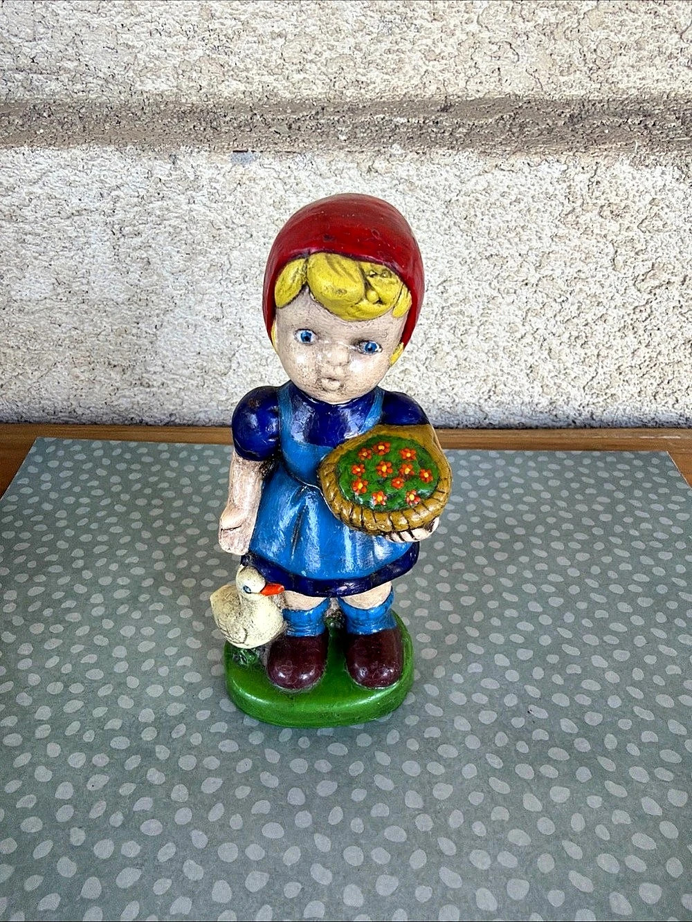 Painted Girl Figurine Blue & Red